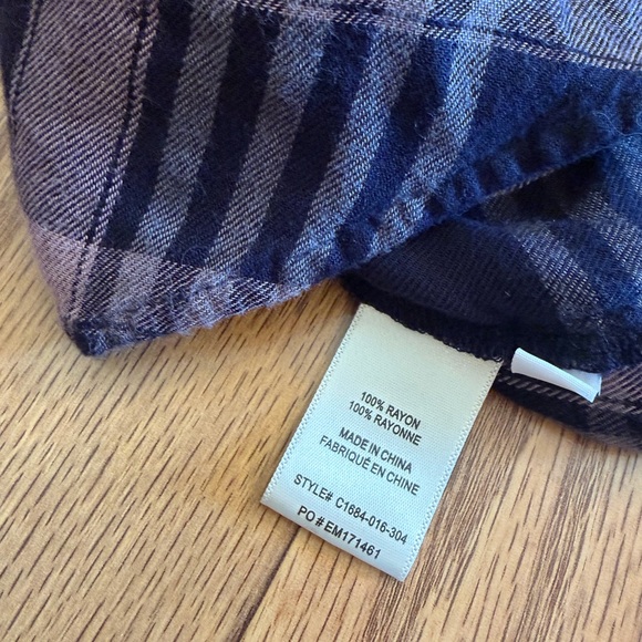 Anthropologie Cloth & Stone Womens Large Plaid Flannel Pullover Blue Lavender - Picture 8 of 9